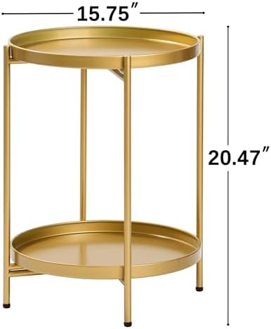 2-Tier Round End Side Table, Small Metal Side Table - Image 3