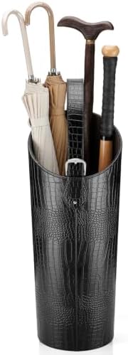 Black Faux Leather Umbrella Stand Holder Entryway Indoor，Modern Umbrella Bucket by ELPMD