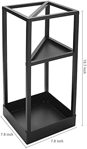 MyGift 20 Inch Tall Black Metal Geometric Umbrella Stand - Image 5