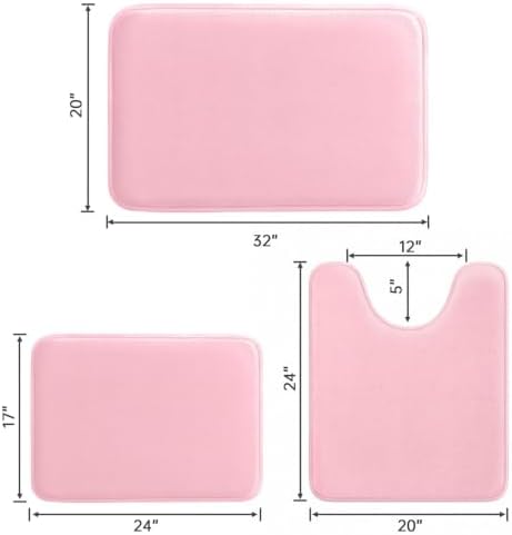 HUXMEYSON 3-Piece Memory Foam Bathroom Rug Set, Rose Pink - Image 2