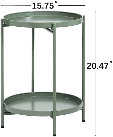 2-Tier Round End Side Table, Small Metal Side Table - Image 3