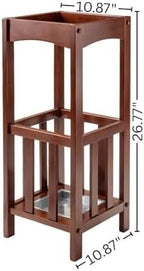 Furnifact Umbrella Stand with Removable Metal Tray, Solid Wood Frame, Tall - Image 5