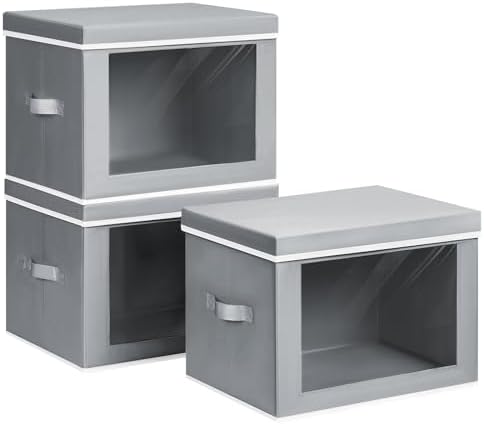 Homsorout Storage Bins with Lids, 3 Pack Large Storage Cubes with Window by Homsorout
