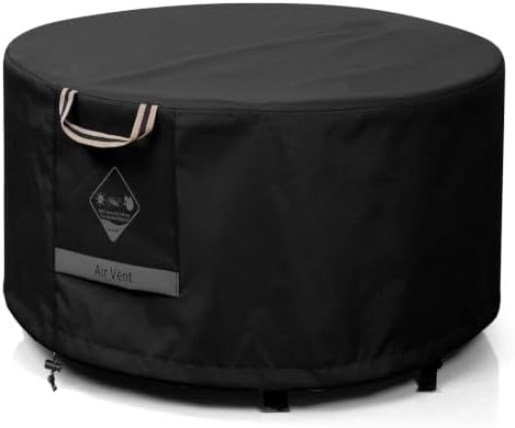 QH.HOME Fire Pit Cover Round 28", 600D Heavy Duty Fabric 100% Waterproof by QHHOME