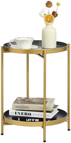 2-Tier Round End Side Table, Small Metal Side Table by MordchilHF
