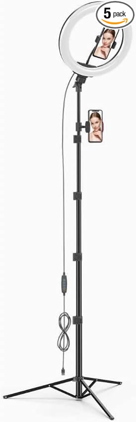 Ring Light with Tripod Stand, Adjustable Height, Phone Holder, Dimmable LED by Unknown