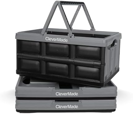 CleverMade Collapsible Shopping Basket, 32L Storage Crate, 3 Pack by CleverMade