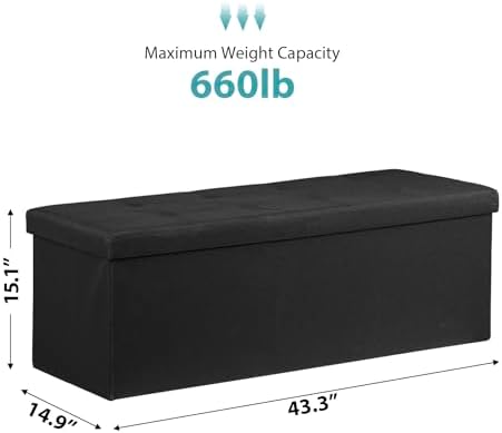 SUPER DEAL 43 Inches Storage Ottoman Bench, Folding Footrest - Image 3