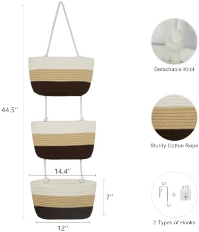 TeoKJ Over the Door Hanging Storage Basket, Wall Organizer, Gradient Brown - Image 5