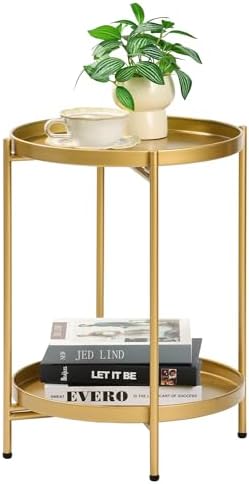 2-Tier Round End Side Table, Small Metal Side Table by MordchilHF