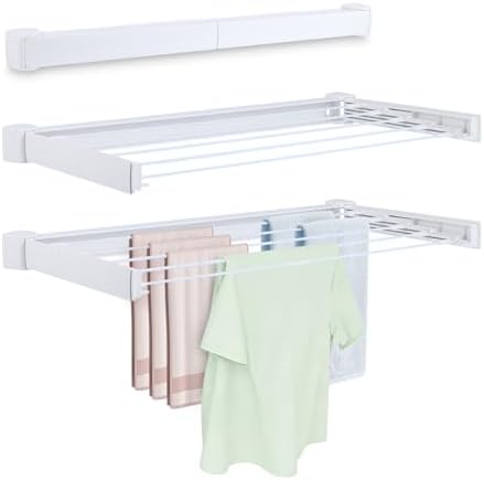 Wall Mounted Clothes Drying Rack 27.56", Foldable Retractable Garment Hanger by Unknown