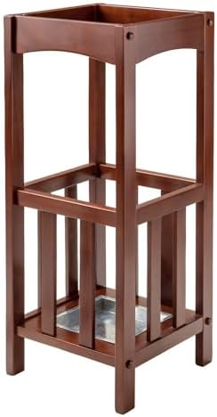 Furnifact Umbrella Stand with Removable Metal Tray, Solid Wood Frame, Tall by FURNIFACT