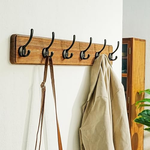 Dseap Wall Mounted Coat Rack: 24" Long, Heavy-Duty, 6-Double-Hooks Wooden - Image 4