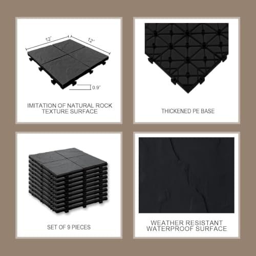 JJWOOD Stone-Look Interlocking Deck Tiles, Matte Rock Texture Outdoor Floor - Image 4