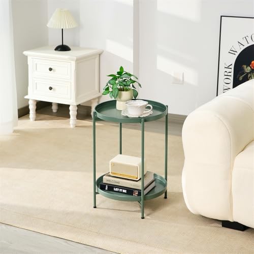 2-Tier Round End Side Table, Small Metal Side Table - Image 2