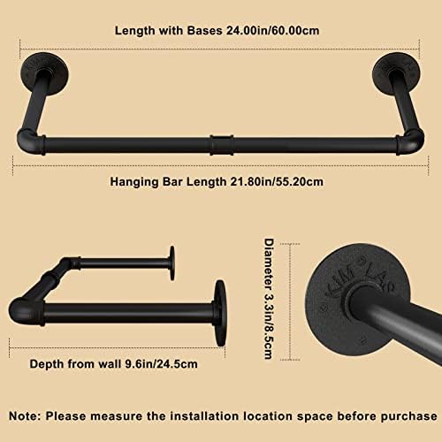 Wall Mounted Clothes Rack 24in, Industrial Pipe Wall Mount Clothing Rack - Image 4