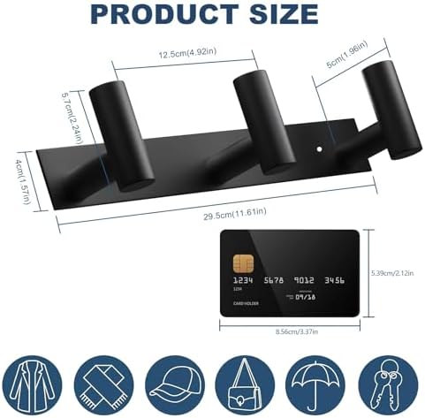 VAEHOLD Black Hat and Coat Wall Mount Rack - Image 4