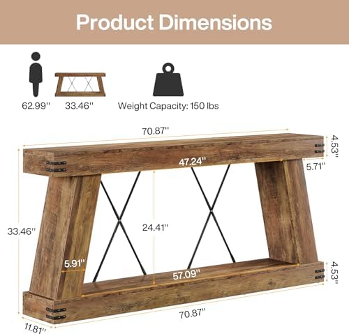 Tribesigns 70.87" Farmhouse Console Table - Image 3
