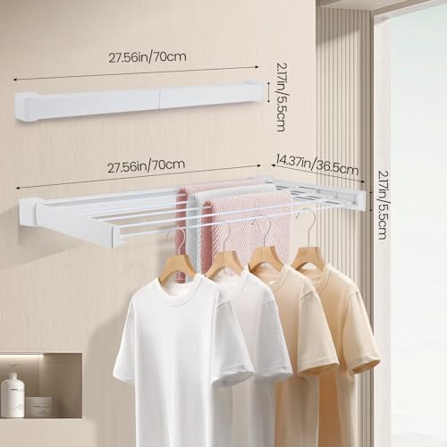 Wall Mounted Clothes Drying Rack 27.56", Foldable Retractable Garment Hanger - Image 2