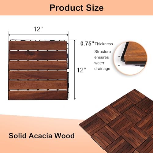 10 PCS Interlocking Deck Tiles, Solid Wood Patio Flooring Outdoor Waterproof - Image 6