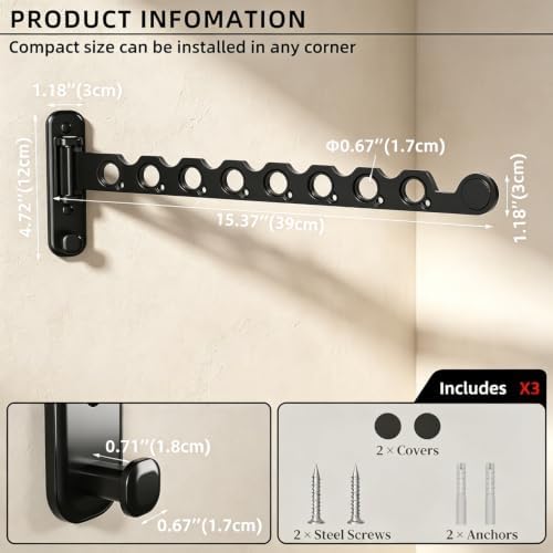 Wall Mounted Clothes Hanger Rack, Foldable Space Saving Laundry Rack - Image 5