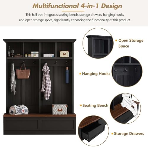 HRVEOCEI 4-in-1 Hall Tree with Storage Bench Shoe Organizer/Shelves - Image 5