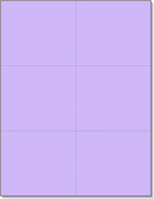 Limited Papers (TM) 8.5x11 Perforated Paper, 20/50 Pound, 75 GSM, Variety of Perforation Sizes and Colors, for Forms, Tickets, Postcards, Business Cards. (Lavender/orchid, 6 up)