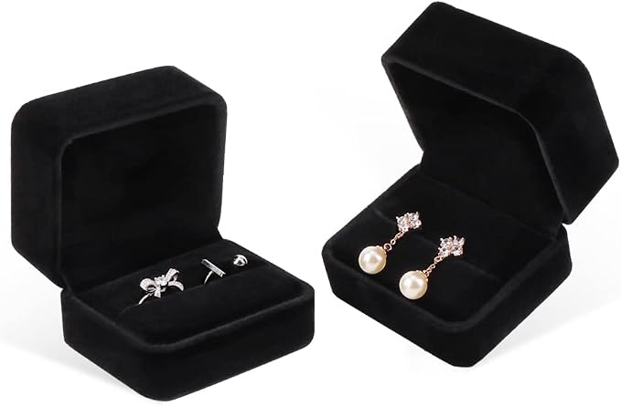 iSuperb Set of 2 Unit Classic Velvet Couple Double Ring Box Earring Jewelry - Image 3