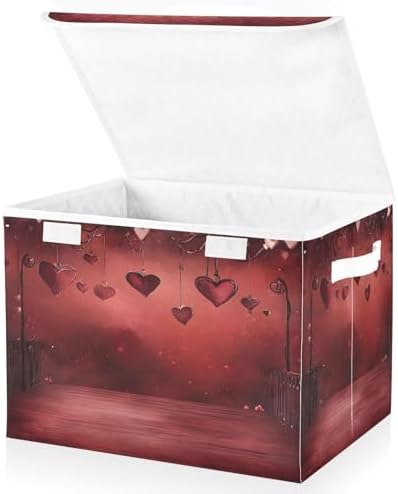 Bolaz Storage Bins with Lids and Handles, Valentine Background Dark Heat by Unknown