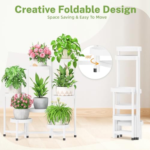 iDavosic.ly 7 Tier Folding Plant Stand Indoor Outdoor, Plastic Tray - Image 3