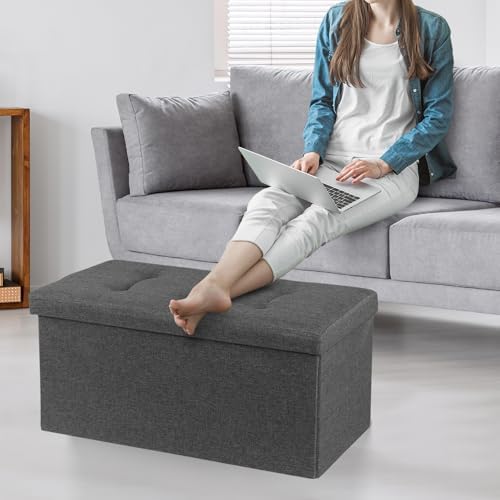 SUPER DEAL Storage Ottoman Bench, 30 Inches Folding Storage Chest Padded Seat - Image 6
