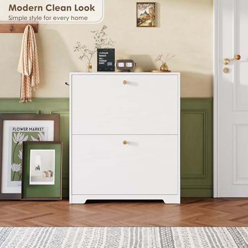 Nicetree Shoe Cabinet with 2 Flip Drawers, Narrow Shoe Organizer Cabinet - Image 5