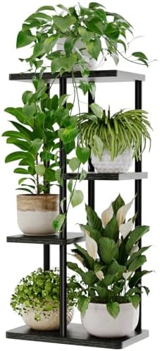 Bamworld Plant Stand 4 Tier Corner Metal Shelf Black by Bamworld