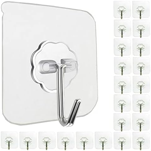 Jwxstore 24 Pack Adhesive Wall Hooks Clear 33LB Heavy Duty Sticky Hooks by Jwxstore