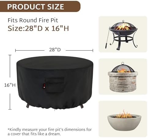 iBirdie Round Fire Pit Cover 28 inch, Outdoor Waterproof Coffee Table Cover - Image 2