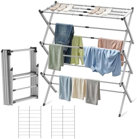 BAKON Space Saving Foldable Clothes Drying Rack, Extendable Rustproof Laundry by BAKON