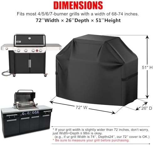 Grill Cover, 72 inch Heavy Duty BBQ Gas Grill Cover - Image 2