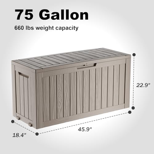 75 Gallon Waterproof Resin Deck Box, UV Resistant Outdoor Storage - Image 2