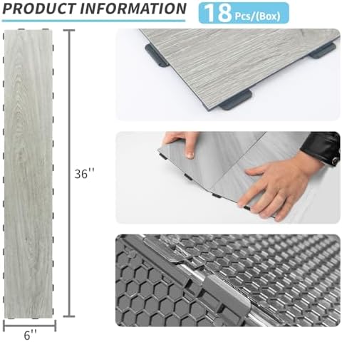 Art3d 18-Pack Interlocking Vinyl Floor Tiles, Venice Ash - Image 3