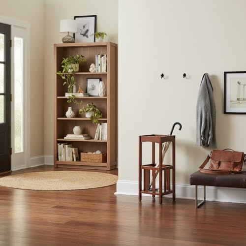 Furnifact Umbrella Stand with Removable Metal Tray, Solid Wood Frame, Tall - Image 2