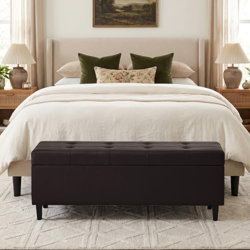 51" Storage Bench, Leather Tufted Storage Ottoman Bench - Image 3