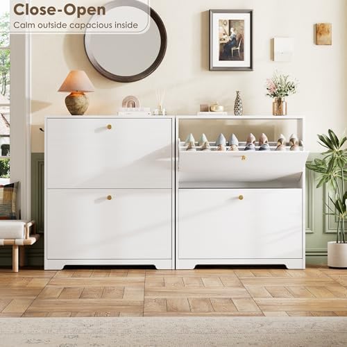 Nicetree Shoe Cabinet with 2 Flip Drawers, Narrow Shoe Organizer Cabinet - Image 3