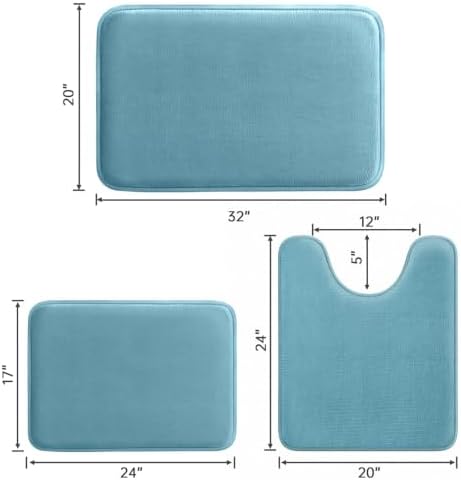 HUXMEYSON 3-Piece Memory Foam Bathroom Rug Set, Lake Blue - Image 2