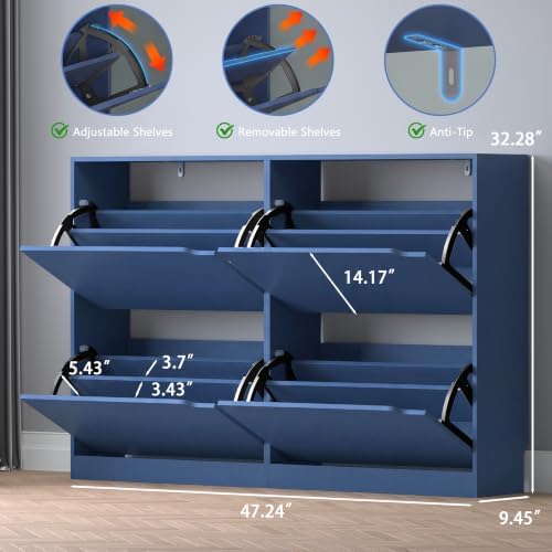 BORNOON Shoe Cabinet with 4 Flip Drawers, Narrow Hidden Shoe Storage Cabinet - Image 2
