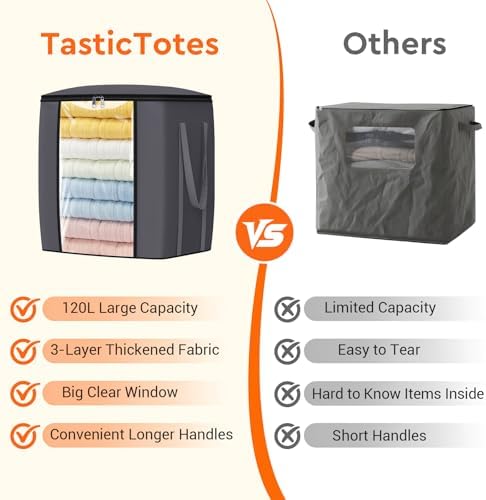 TasticTotes 120L Extra Large Blanket Clothes Storage Bags, 4 Pack - Image 5