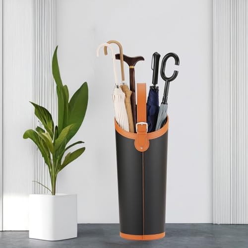 Faux Leather Large Umbrella Holder Entryway，Modern Black Umbrella Rack Stand - Image 2