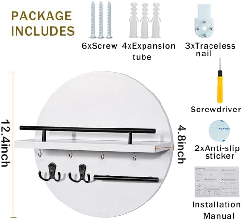 Key Holder Wall Mount with Shelf and Hooks, Mail Organizer - Image 6
