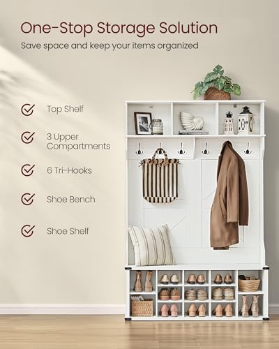 VASAGLE Hall Tree with Bench and Shoe Storage, 16 Open Compartments - Image 3