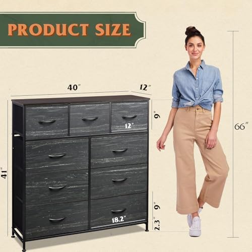 WLIVE Tall Dresser for Bedroom, 9 Drawer Chest of Drawers - Image 3