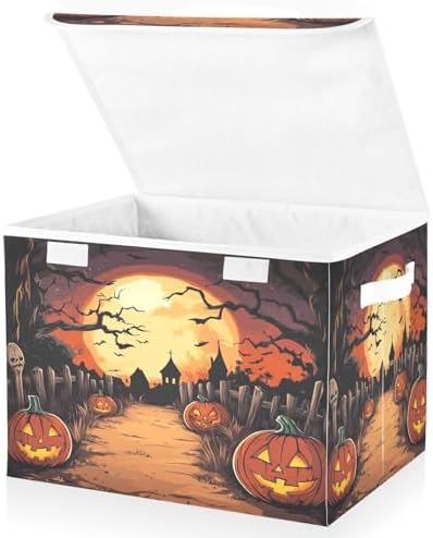 Bolaz Storage Bins with Lids and Handles, Halloween Night Pumpkin Skull Storage by Unknown